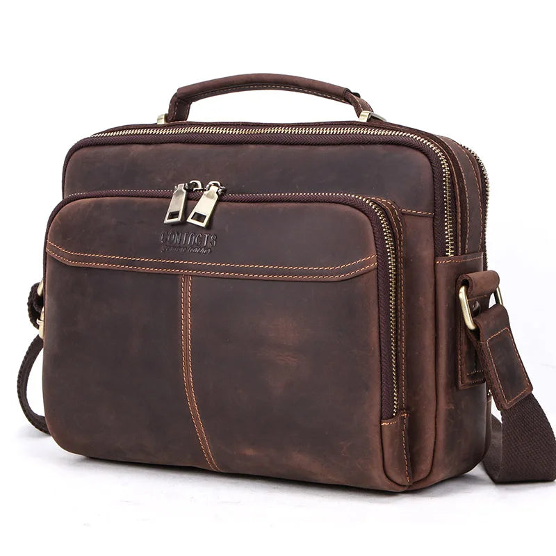 Vintage Messenger Bag i Crazy Horse Skinn – Stor Skulderveske for Menn