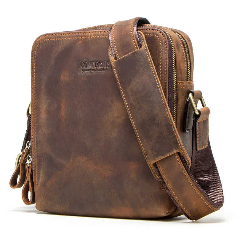 Vintage Skulderveske i Ekte Skinn – Klassisk Messenger Bag for Menn