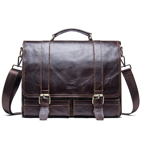 Skinn Laptopveske – Vintage Dokumentmappe for Herre med Stor Kapasitet