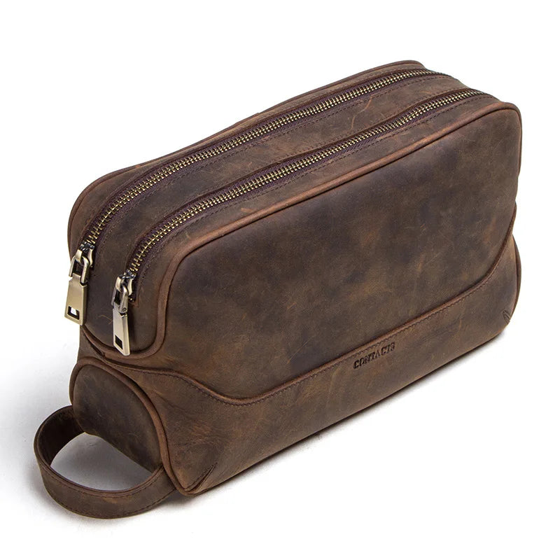 Toalettmappe i Crazy Horse Skinn – Vintage Reiseorganizer for Menn