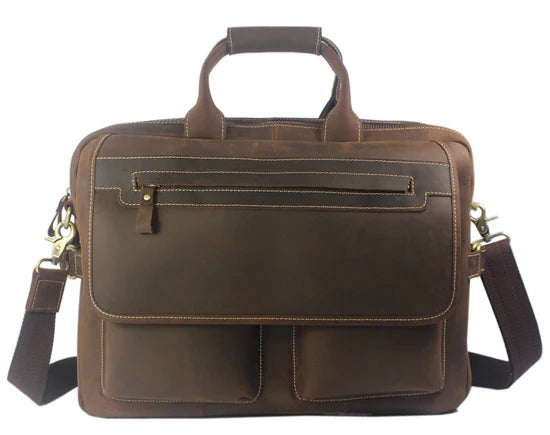 Vintage Dokumentveske i Crazy Horse-skinn – Stor Laptopveske til Herre 15,6”