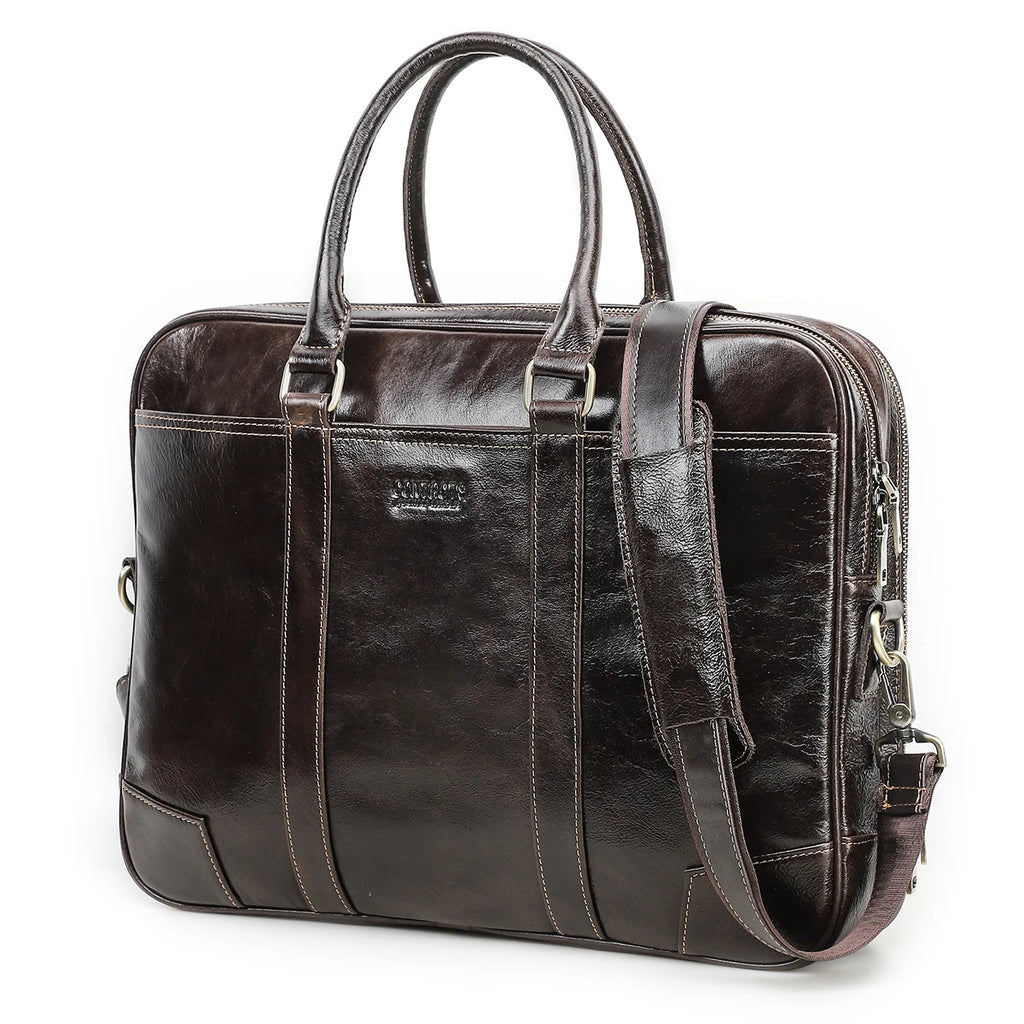 Skinn PC-veske til Herre – Elegant Briefcase for 14” Laptop