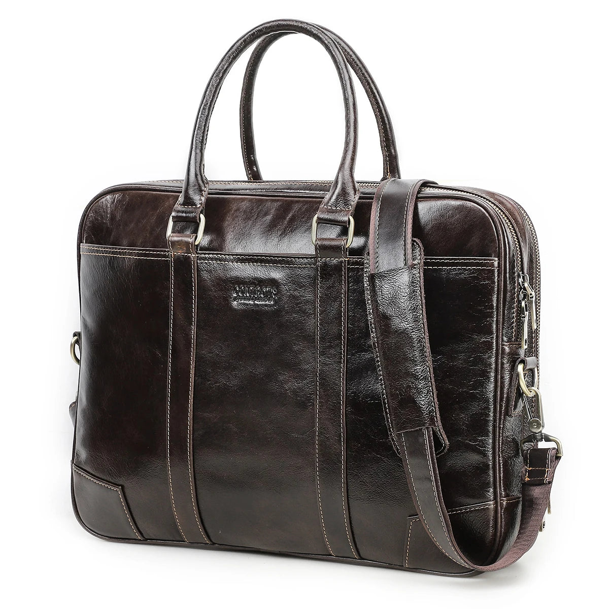 Skinn PC-veske til Herre – Elegant Briefcase for 14” Laptop