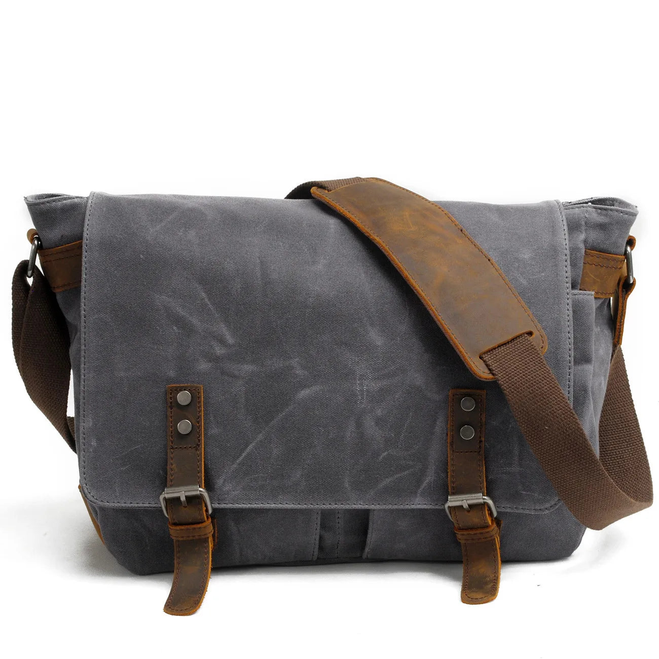 Retro Canvas Skulderveske for Menn – Crossbody Laptopveske med Skinndetaljer