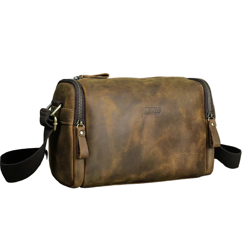 Liten Skinn Crossbody Veske til Herre – Vintage Crazy Horse Design