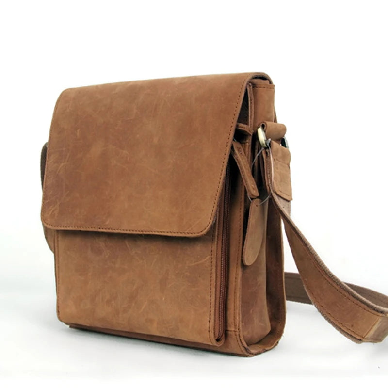 Skinn Crossbody Veske til Herre – Vintage Crazy Horse Medium Størrelse