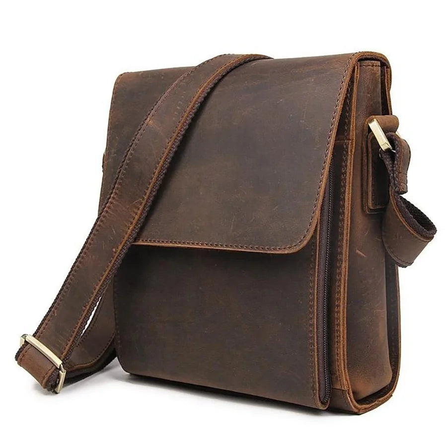 Vintage Crossbody Veske i Ekte Skinn til Herre – Casual Sling Bag