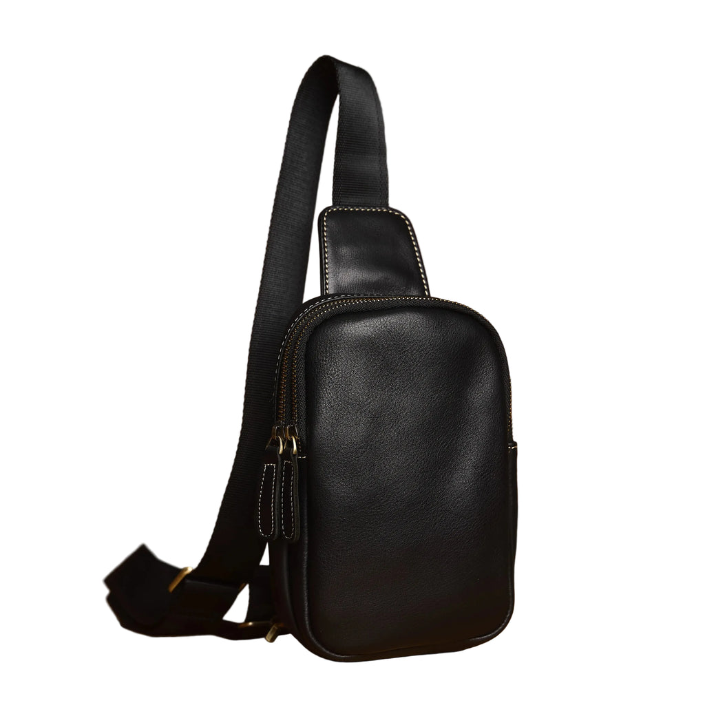Vintage Chest Bag i Crazy Horse-skinn til Herre – Retro Sling Crossbody Veske