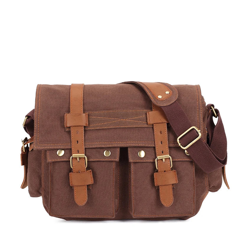 Canvas og Skinn Messenger Bag til Herre – Praktisk Reise- og Laptopveske