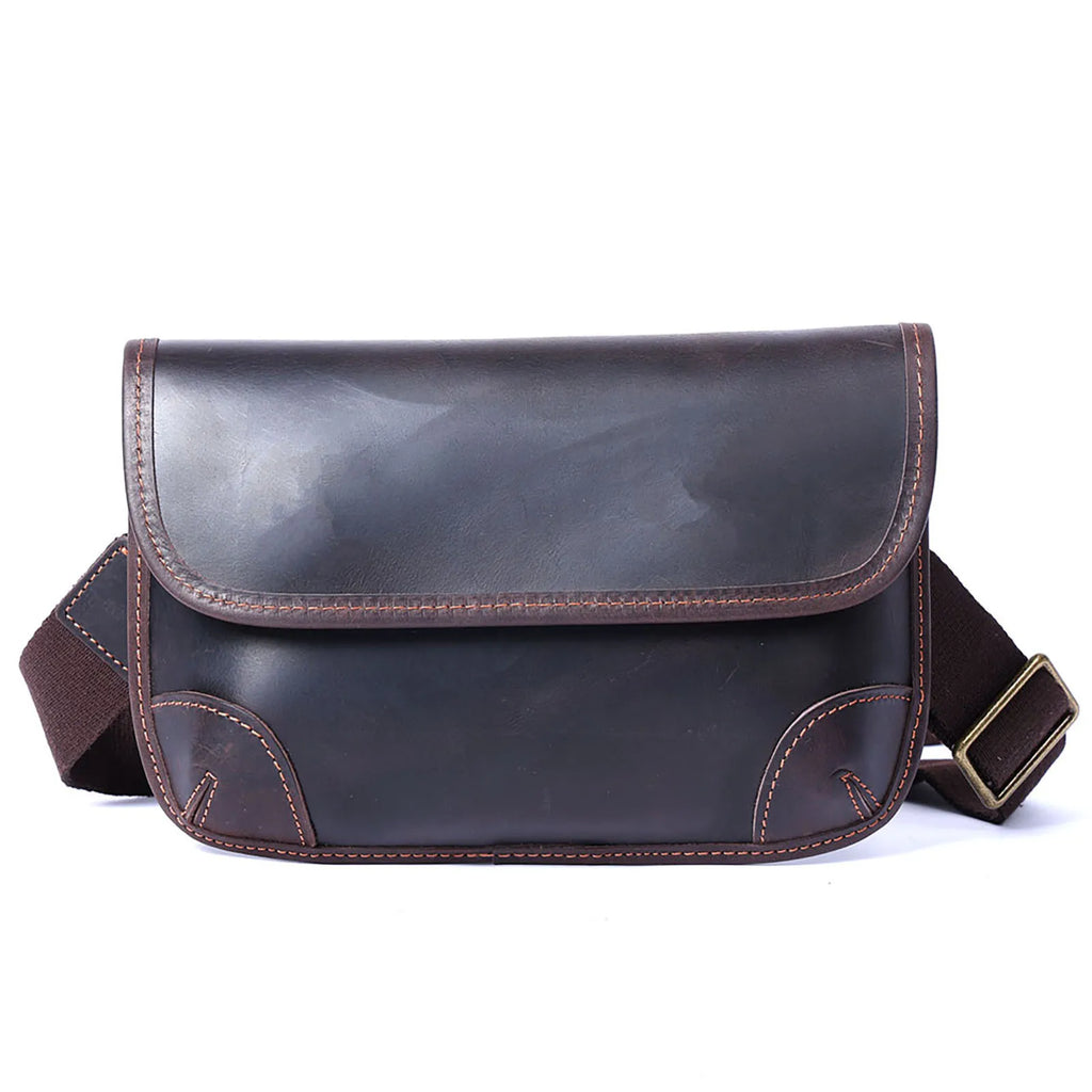 Vintage Crossbody Veske i Crazy Horse-skinn til Herre – Enkel Casual Skulderveske