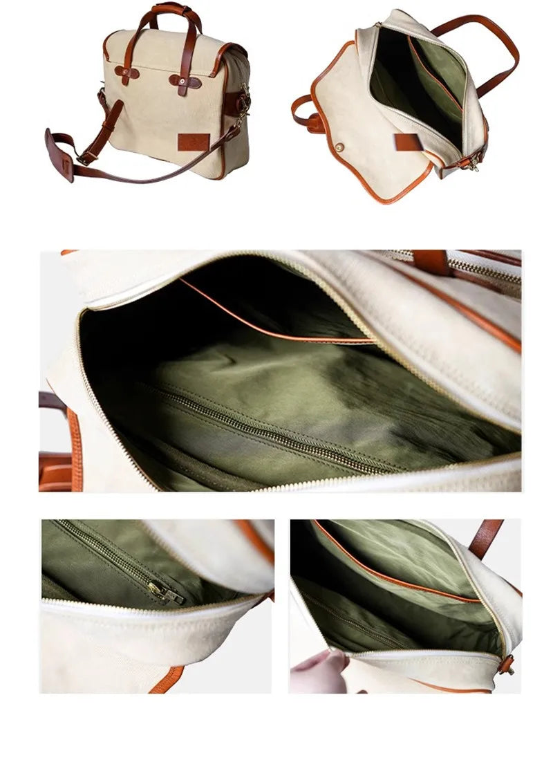 Canvas og Skinn Messenger Bag til Herre – Luksuriøs Skulderveske for Hverdag og Reise