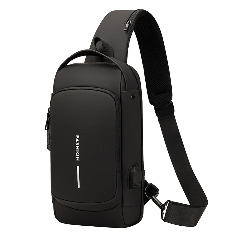PU Skulderveske til Herre – Tyverisikker Crossbody Bag med USB-lading