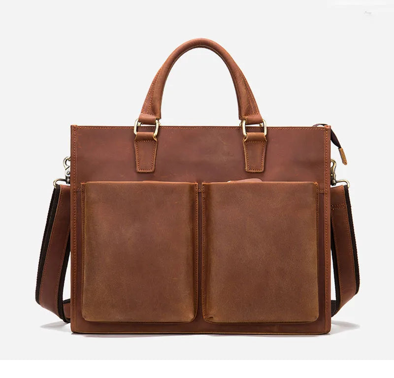 Retro Dokumentveske i Skinn til Herre – 14” Laptopveske for Business og Kontor
