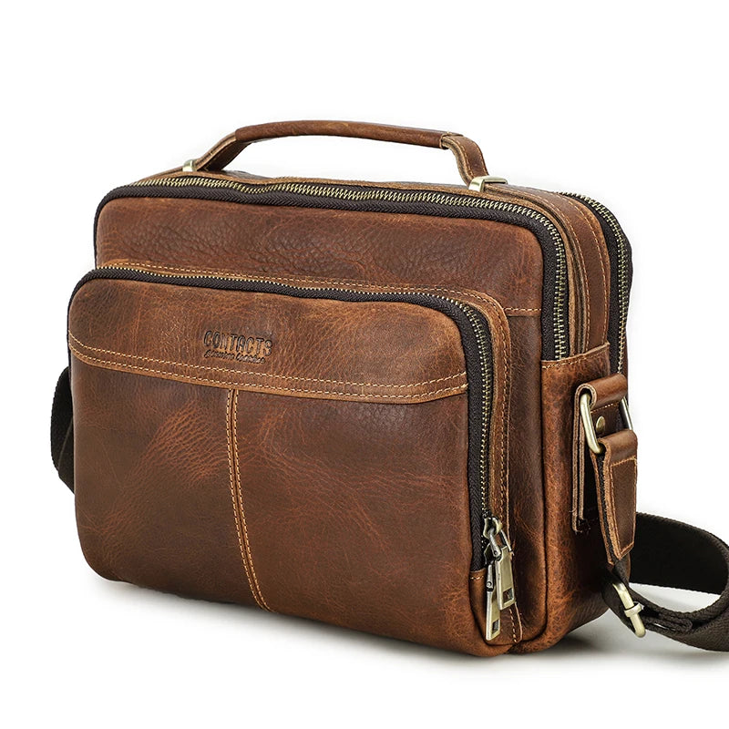 Vintage Messenger Bag i Crazy Horse Skinn – Stor Skulderveske for Menn