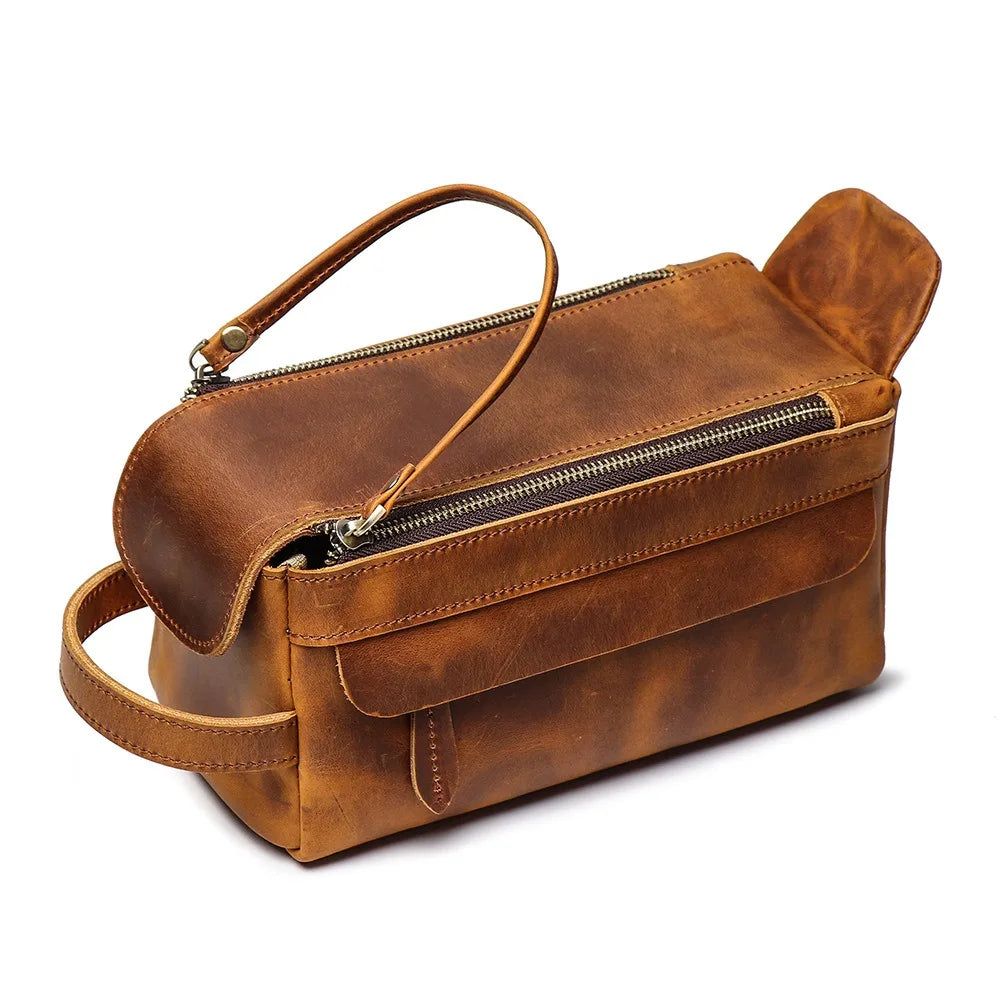 Vintage Toalettmappe i Crazy Horse Skinn – Reiseorganizer i Ekte Skinn
