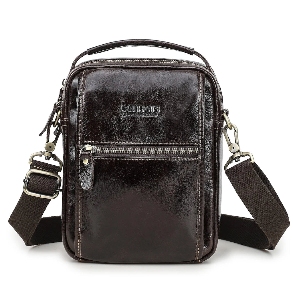 Liten Crossbody Veske i Ekte Skinn for Herre – Messenger Skulderveske med Mobillomme
