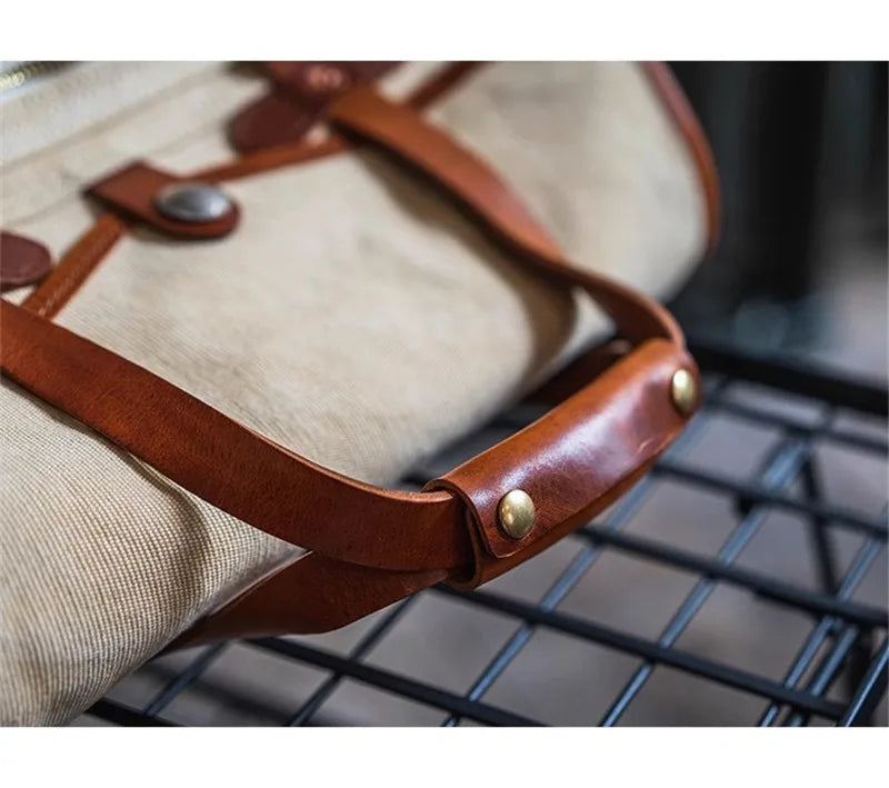 Canvas og Skinn Messenger Bag til Herre – Luksuriøs Skulderveske for Hverdag og Reise