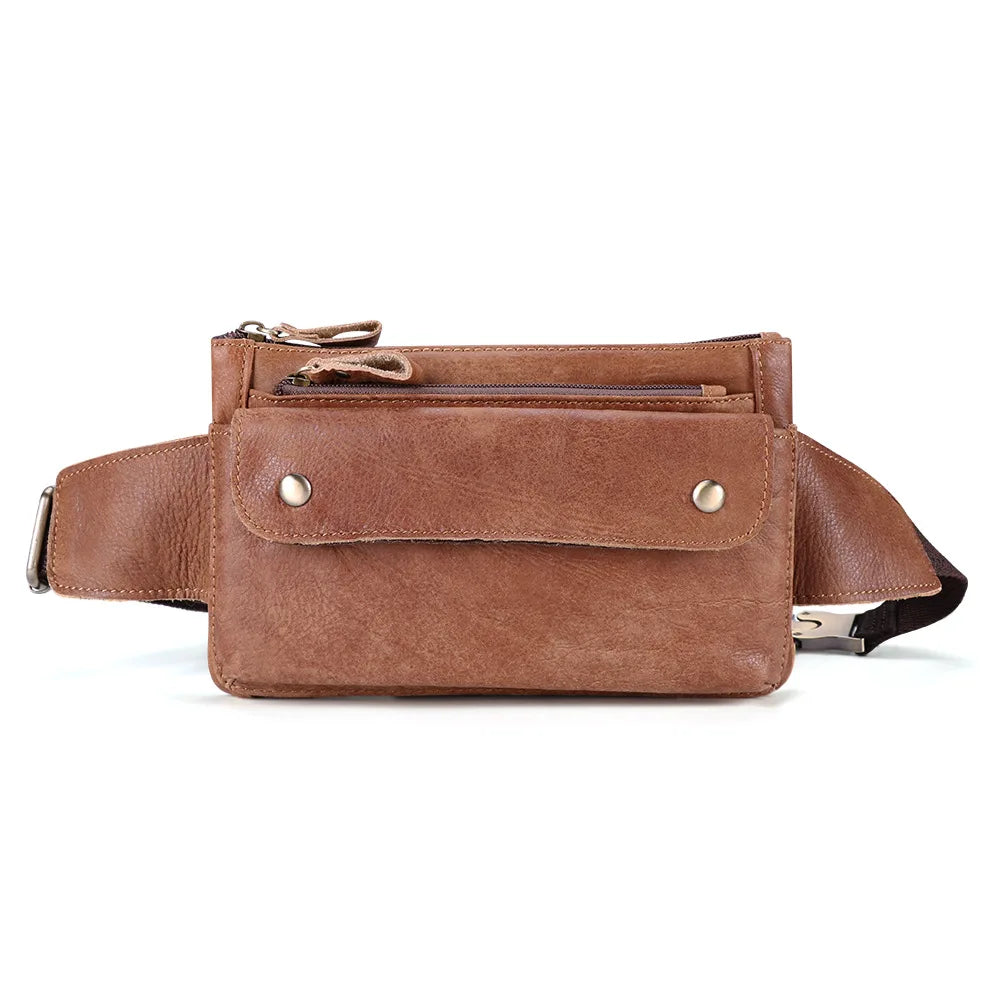 Brystveske i Matt Ekte Skinn for Herre – Multifunksjonell Crossbody Veske