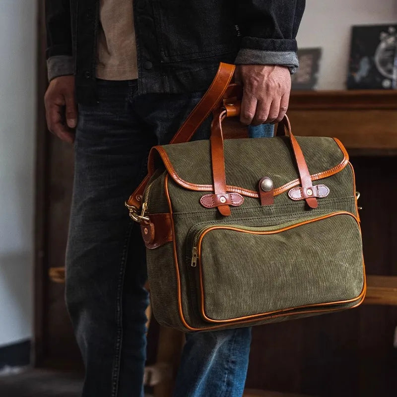 Canvas og Skinn Messenger Bag til Herre – Luksuriøs Skulderveske for Hverdag og Reise