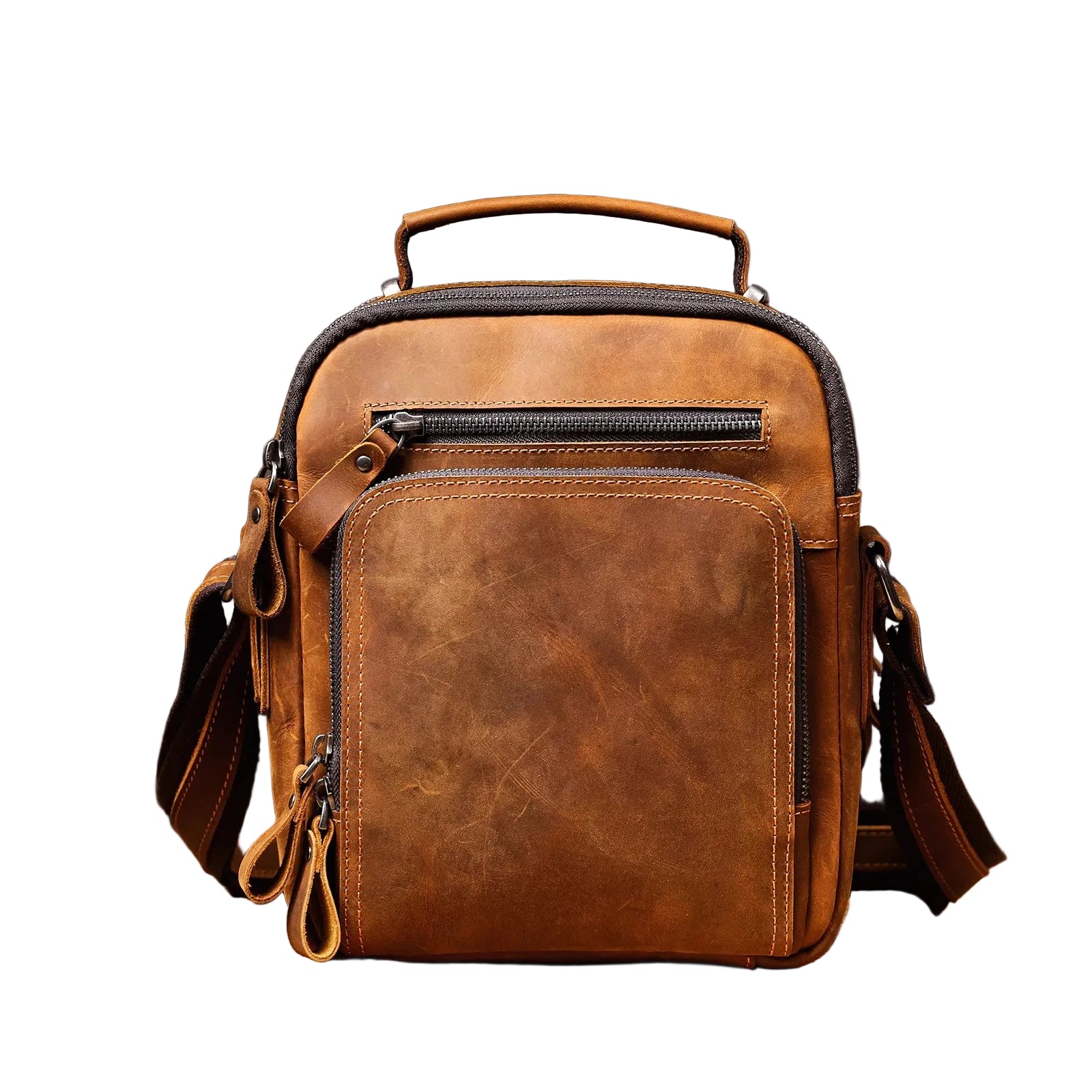 Messenger Bag i Crazy Horse-skinn til Herre – Vintage Crossbody Veske for Jobb og Hverdag