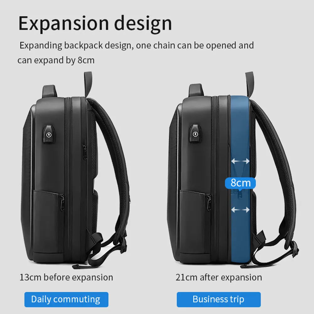 Reisesekk til Herre | Vanntett Laptopryggsekk med USB-port og Utvidbar Kapasitet