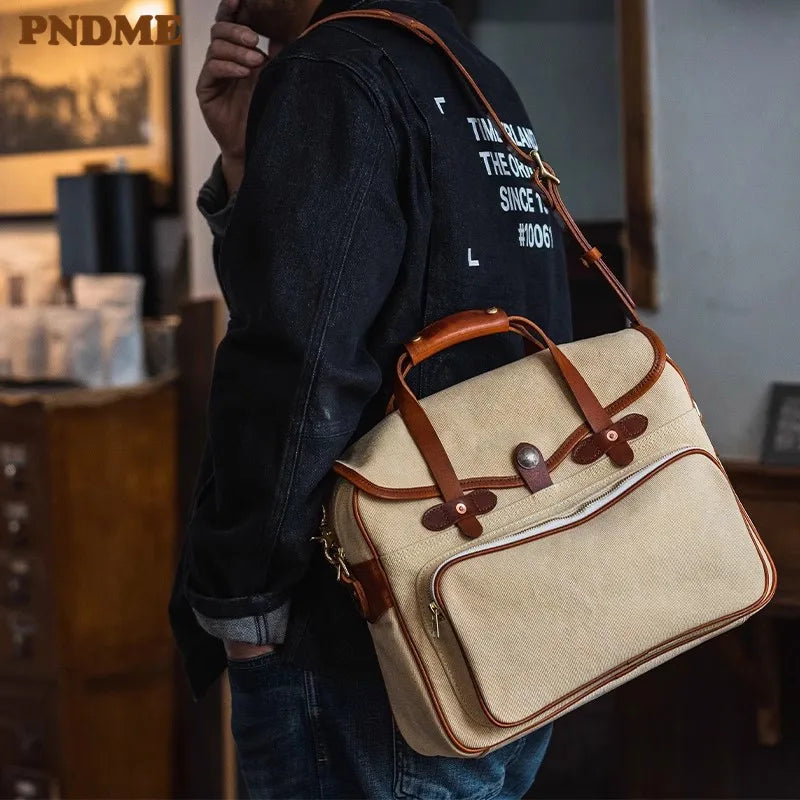 Canvas og Skinn Messenger Bag til Herre – Luksuriøs Skulderveske for Hverdag og Reise