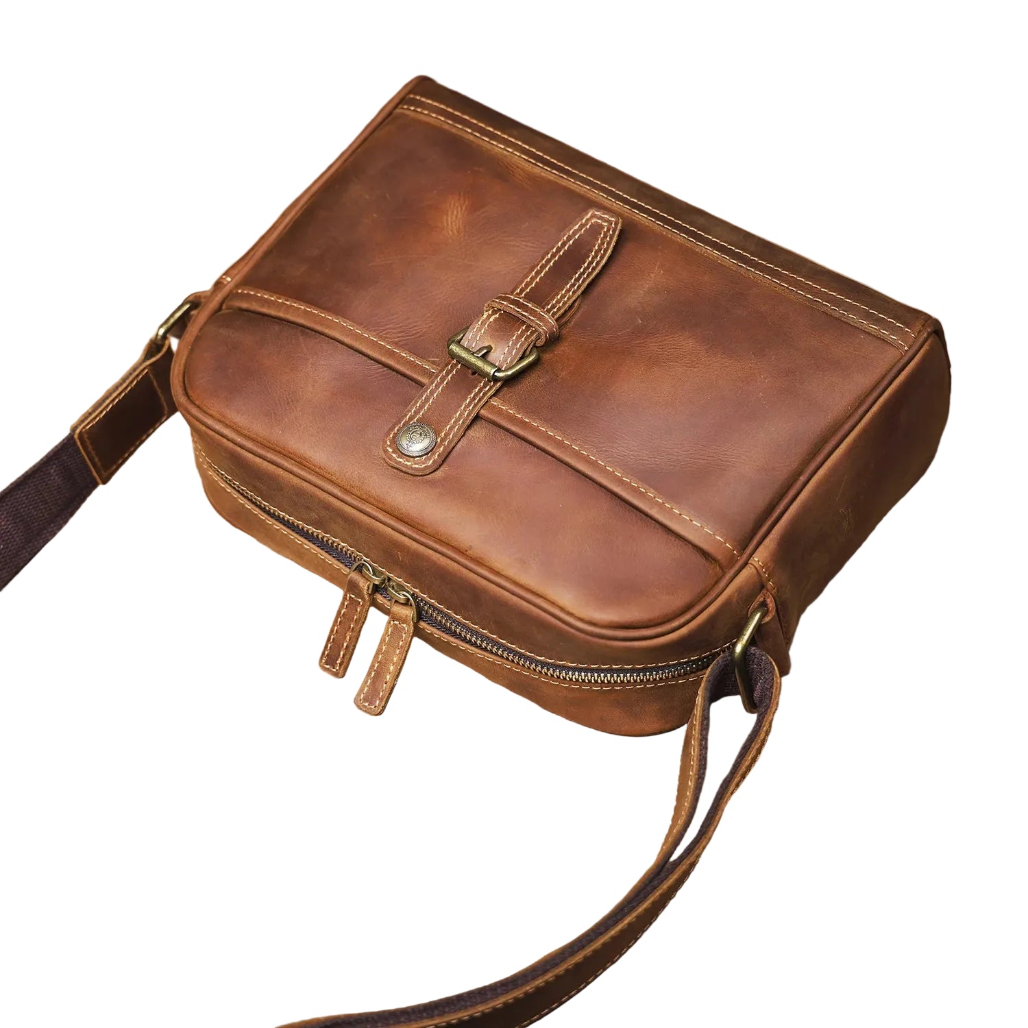 Skulderveske i Ekte Crazy Horse-skinn til Herre – Casual Crossbody Chest Bag