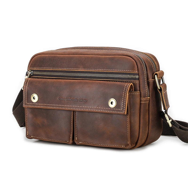 Vintage Crossbody Skinnveske – Crazy Horse Skulderveske med Plass til 8,3" Nettbrett
