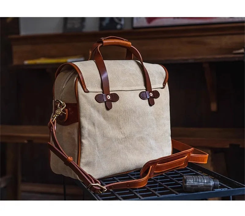 Canvas og Skinn Messenger Bag til Herre – Luksuriøs Skulderveske for Hverdag og Reise
