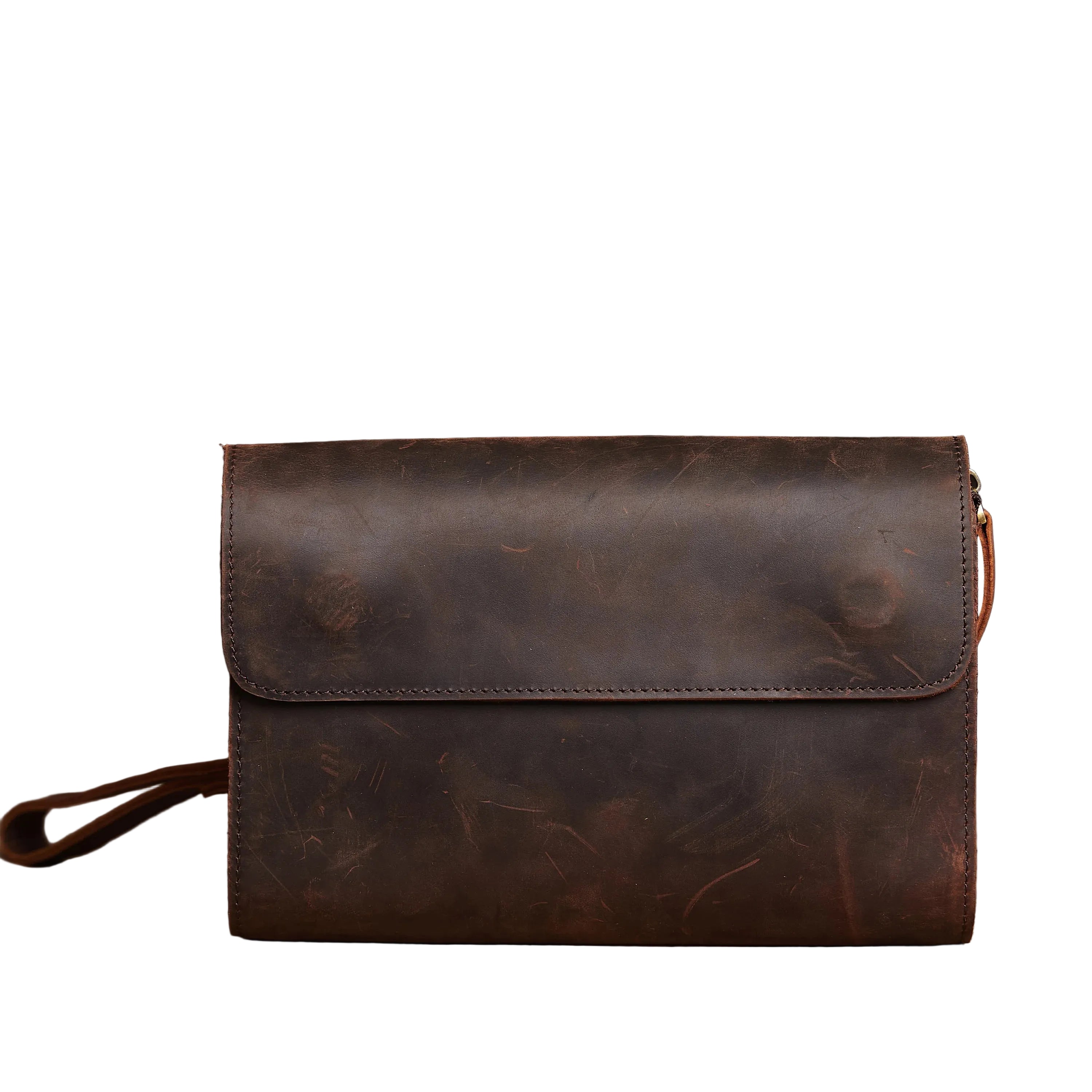 Vintage Clutch i Crazy Horse-skinn til Herre – Stor Retro Wristlet for Business og Hverdag