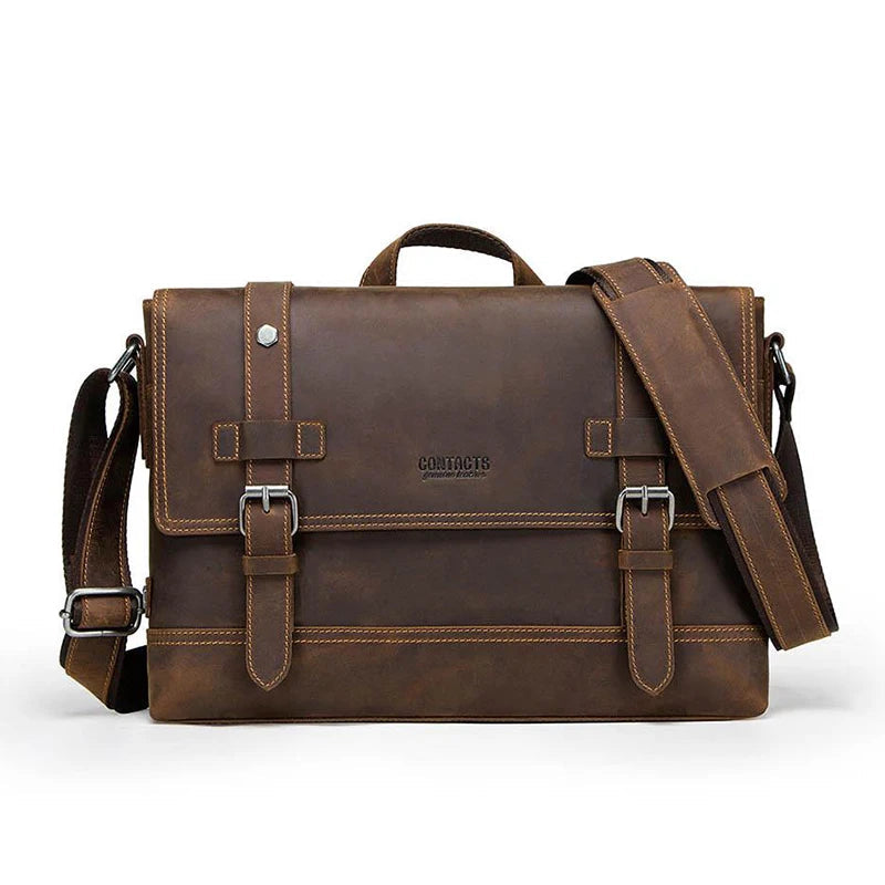 Vintage Messenger Bag i Crazy Horse-skinn til Herre – Laptop Crossbody Veske