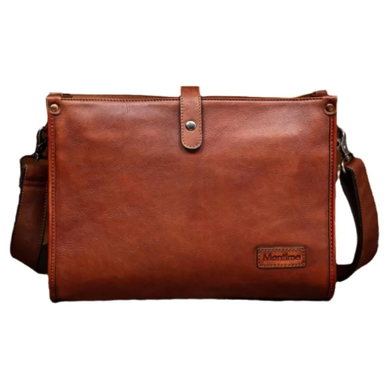 Horisontal Skulderveske i Ekte Skinn – Elegant Messenger Bag for Jobb og Hverdag