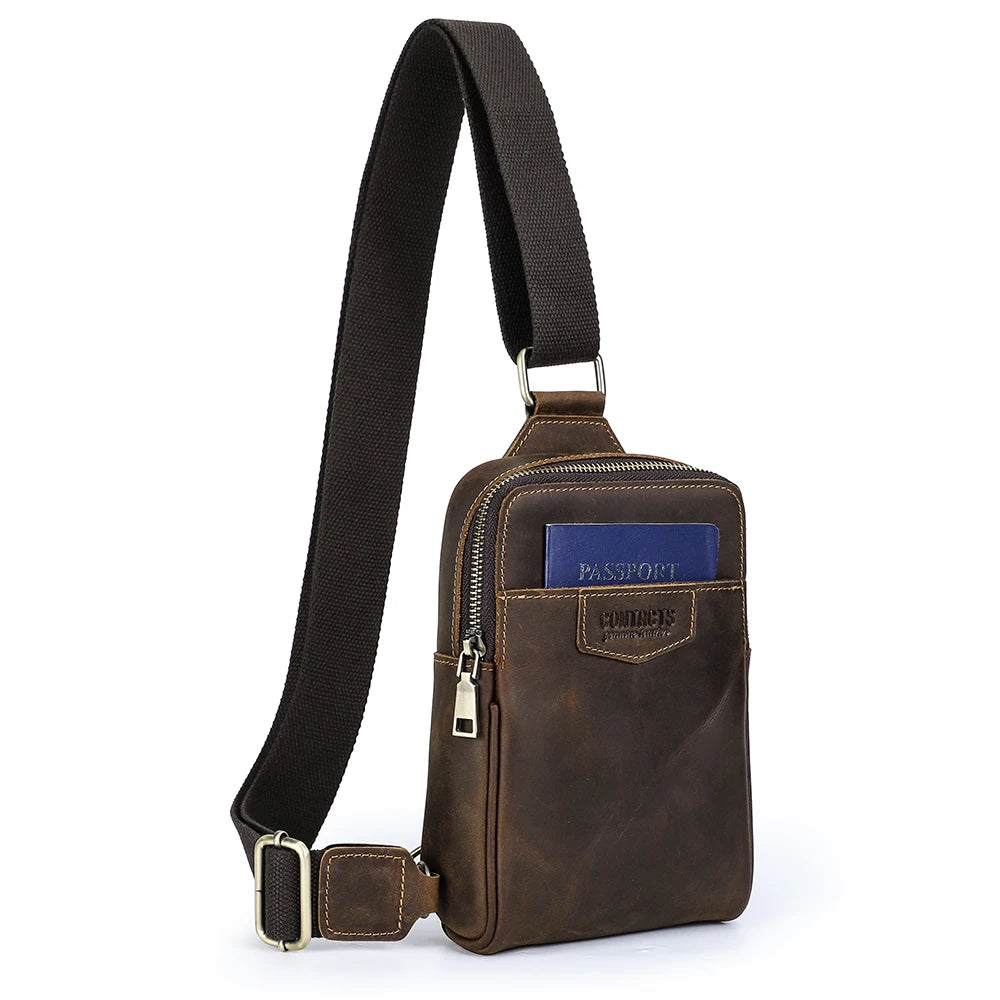 Mini Crossbody Waist Bag i Ekte Skinn til Herre – Praktisk Outdoor Sling Bag