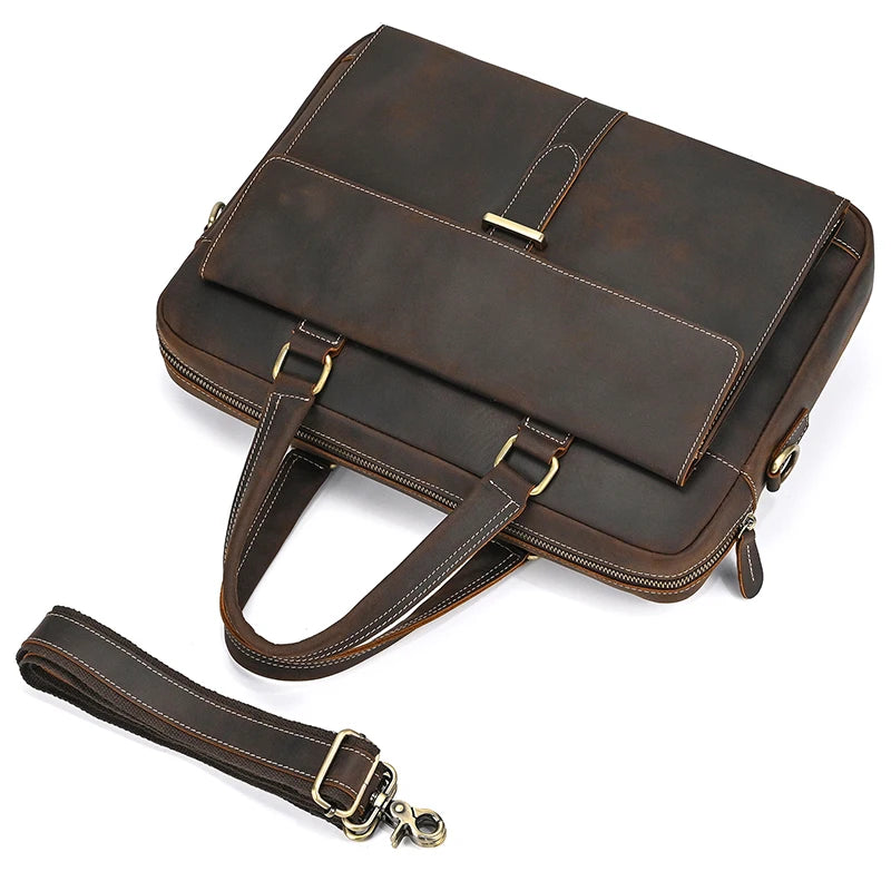 Vintage Dokumentveske i Crazy Horse-skinn – Laptopveske til Herre i Ekte Skinn