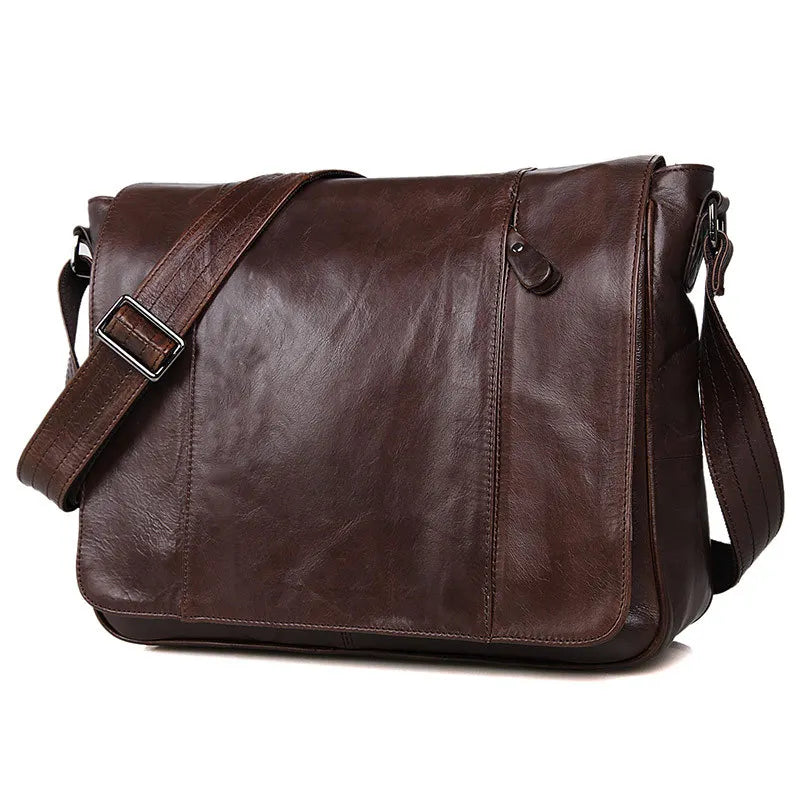 Skulderveske i Oljebehandlet Skinn – Vintage Messenger Bag for Herre