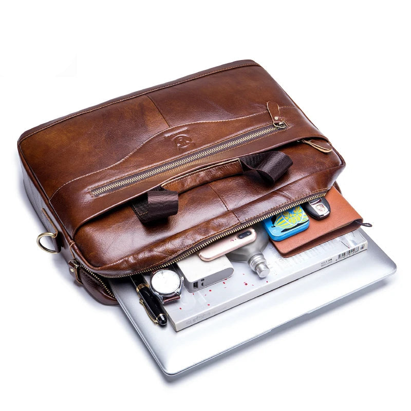 Herreveske i Kuskinn – Retro Dokumentmappe og Messenger Bag med Stor Kapasitet