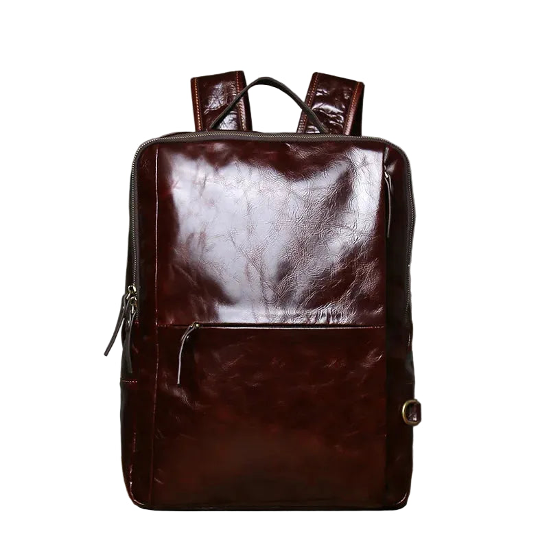 Vintage Ryggsekk i Ekte Toppnarvet Skinn – Stor Laptopsekk til Herre 17”