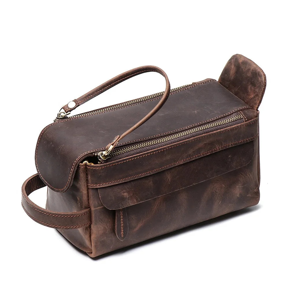 Vintage Toalettmappe i Crazy Horse Skinn – Reiseorganizer i Ekte Skinn