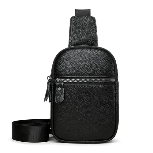 Brystveske i Ekte Kuskinn for Herre – Kompakt Crossbody Veske med Flere Glidelåslommer