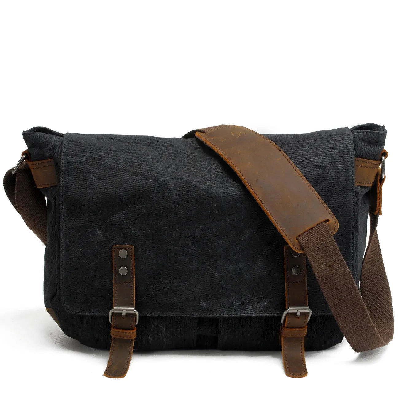 Retro Canvas Skulderveske for Menn – Crossbody Laptopveske med Skinndetaljer