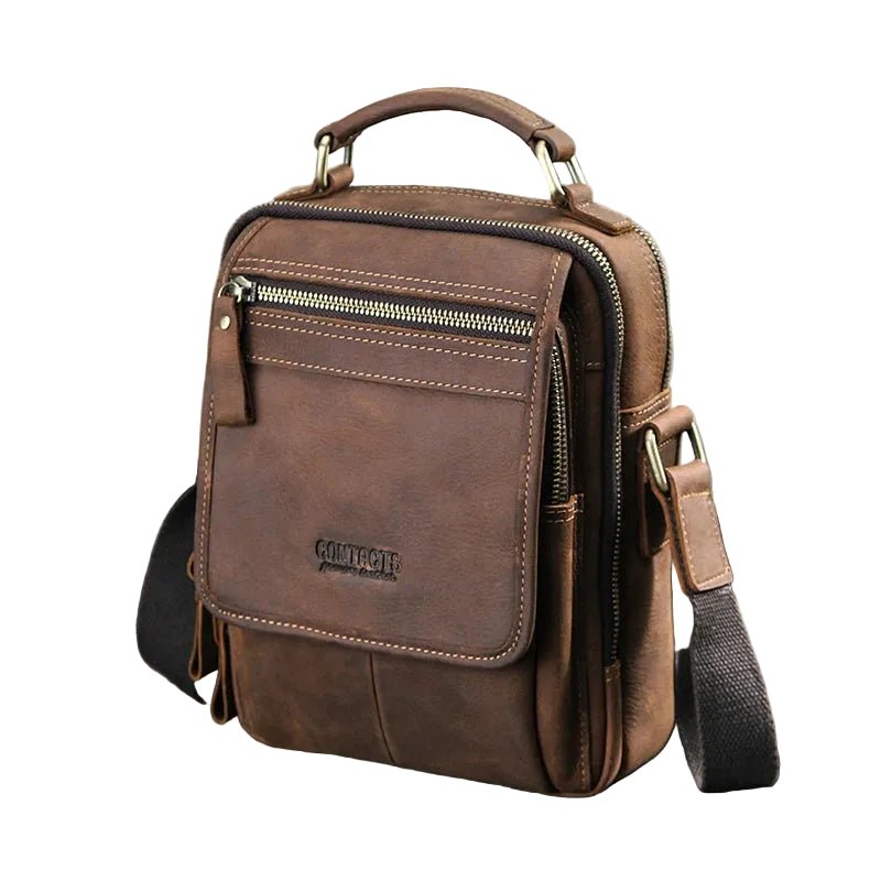 Vintage Messenger Bag i Crazy Horse-skinn – Kompakt Crossbody Veske til Herre