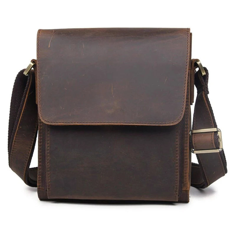 Skinn Crossbody Veske til Herre – Vintage Crazy Horse Medium Størrelse