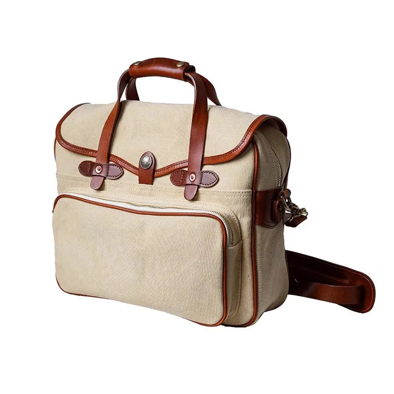 Canvas og Skinn Messenger Bag til Herre – Luksuriøs Skulderveske for Hverdag og Reise