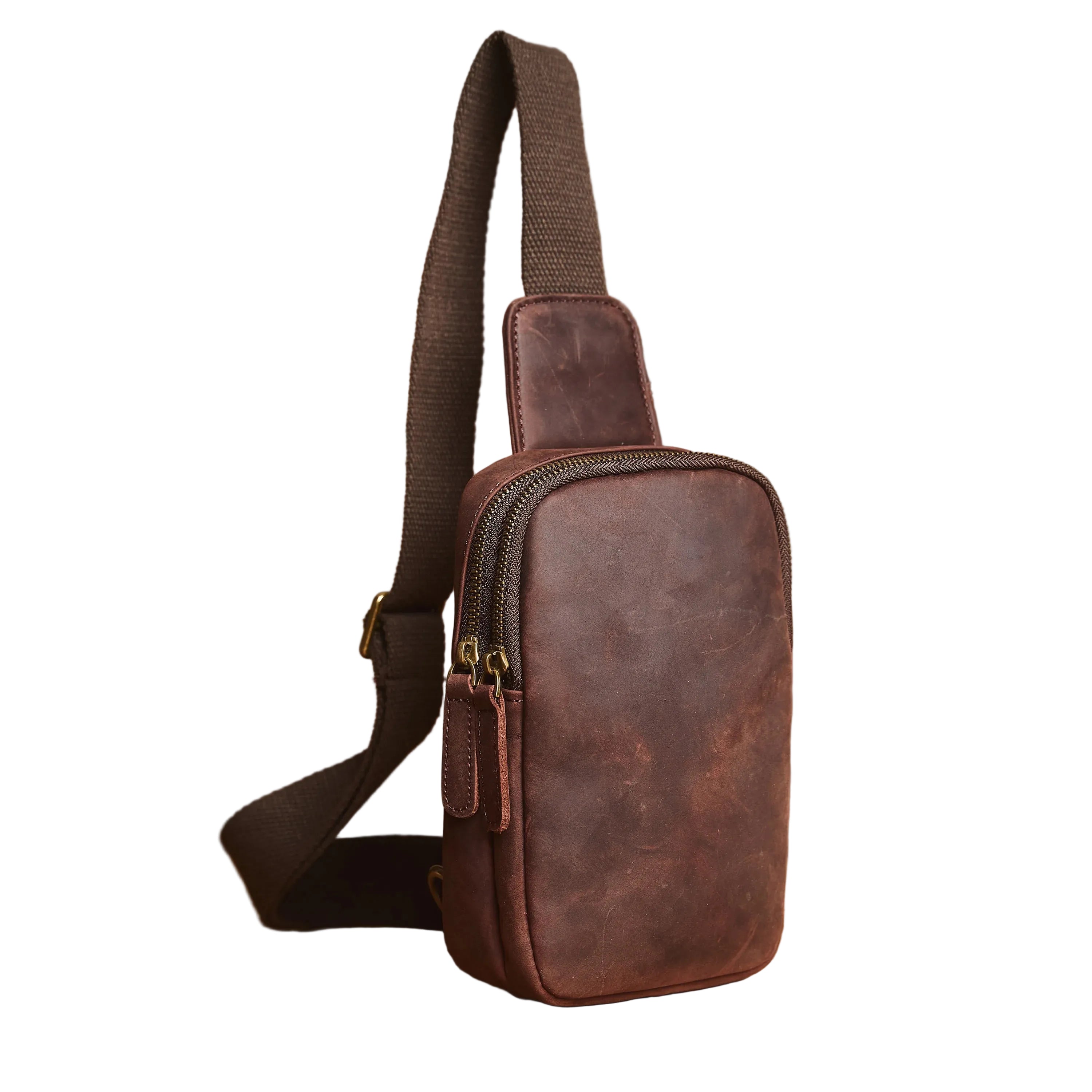 Vintage Chest Bag i Crazy Horse-skinn til Herre – Retro Sling Crossbody Veske