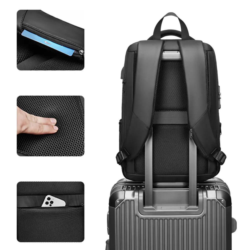 Reisesekk til Herre | Vanntett Laptopryggsekk med USB-port og Utvidbar Kapasitet