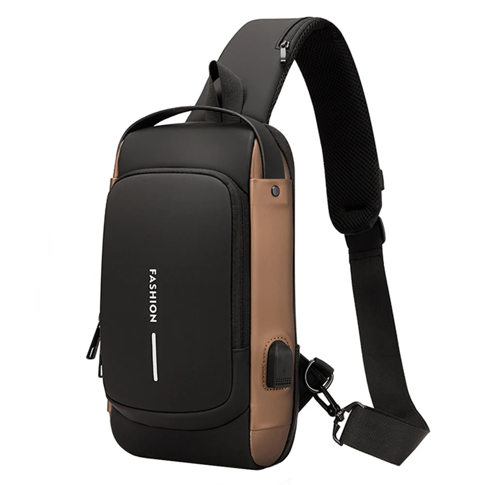 PU Skulderveske til Herre – Tyverisikker Crossbody Bag med USB-lading