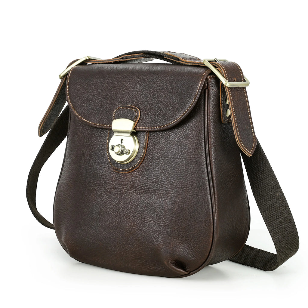 Crossbody Veske i Fullnarvet Ekte Skinn for Herre – Messenger Bag med Trykklås