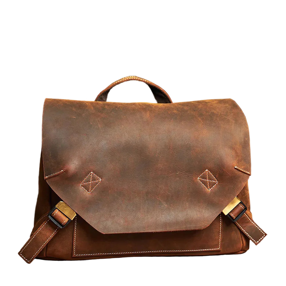 Retro Crossbody Veske i Ekte Kuskinn til Herre – Stor Messenger Bag