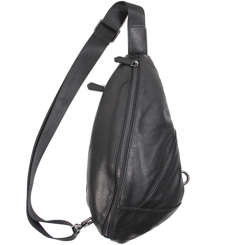Skinn Brystveske til Herre – Kompakt Crossbody Sling Bag i Sort