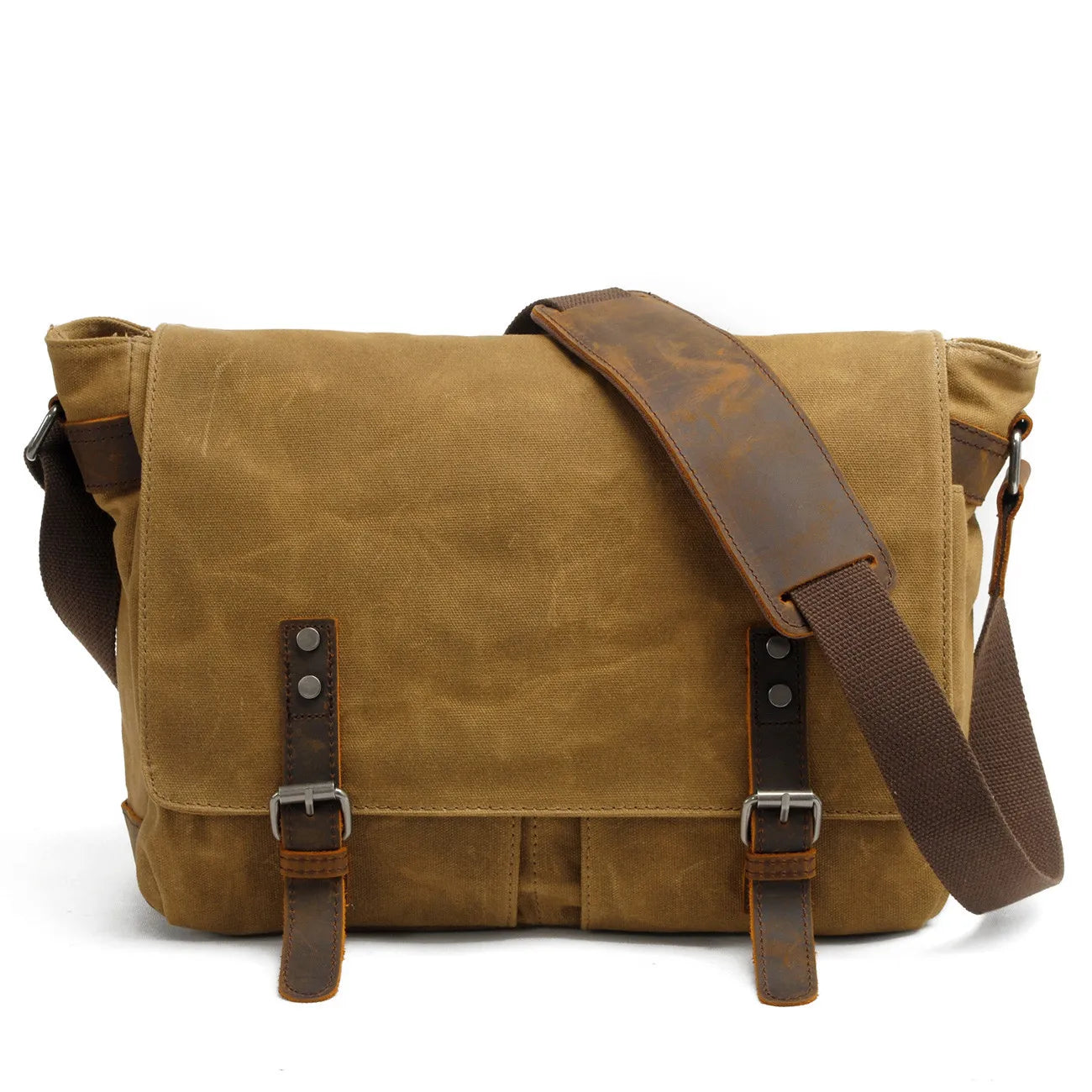 Retro Canvas Skulderveske for Menn – Crossbody Laptopveske med Skinndetaljer